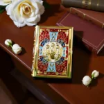 HTISOK 9.6" Orthodox Gospel Book Cover Gold Plated Enamel Trinity Icon Decorative Liturgical Orthodox Church Gospel Book Cover