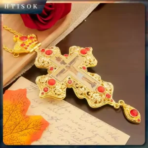HTISOK Eastern Orthodox Cross Pendant Jesus Pendant Prayer Cross Zinc Alloy Pendant Holiday Gift Cross Mass Ceremony Item Jesus