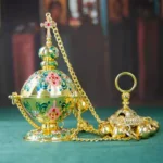 HTISOK Orthodox Incense Burner Gold Plated Censer with Enamel Home Hanging Incense Charcoal Burner Church Sacrificial Supplies