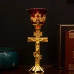 HTISOK Orthodox Vigil Oil Lamp Table Oil Lamp Orthodox Jesus Design Metal Standing Oil Lamp for Home Worship Use