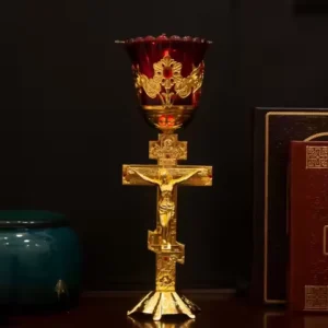 HTISOK Orthodox Vigil Oil Lamp Table Oil Lamp Orthodox Jesus Design Metal Standing Oil Lamp for Home Worship Use