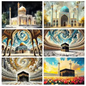 Islamic Ethnic Faith Religious Masjid Aqsa Kaaba Nabawi Peace Art Posters Canvas Painting Wall Prints Pictures Room Home Decor