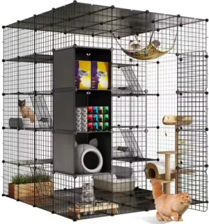 Large Indoor Cat Cage with Hammock and Storage, DIY Outdoor Enclosure for Multiple Cats, 5-Tier Metal Playpen