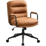 Leather Home Desk Chair, Comfortable Executive Office Chair with Wheels, Ergonomic Computer Task Chair Adjustable Height, Brown
