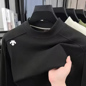 Luxury Men's Brand Spring High Quality T-Shirt Mock Neck Splice Printing Long Sleeves Pullover Leisure Fashion Men Clothing Tops