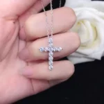 Luxury Solid Platinum PT950 Moissanite Diamond Necklace Cross Diamond Pendant Necklace