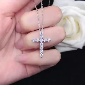 Luxury Solid Platinum PT950 Moissanite Diamond Necklace Cross Diamond Pendant Necklace