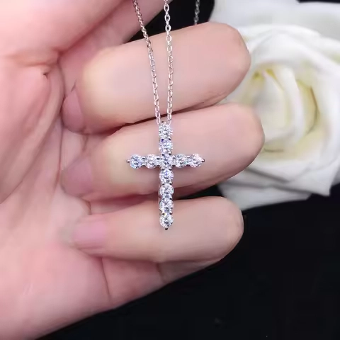 Luxury Solid Platinum PT950 Moissanite Diamond Necklace Cross Diamond Pendant Necklace