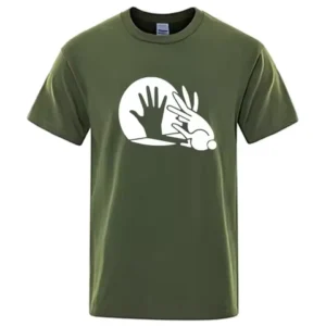 Men's High Quality T-shirt 100% Cotton Funny Shadow Puppet Design Print Summer Casual Loose O-neck for Male T-shirt Tops Tees