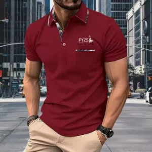 Men's summer casual fashion short sleeved polo shirt men's lapel casual business solid color T-shirt Male breathable pocket top