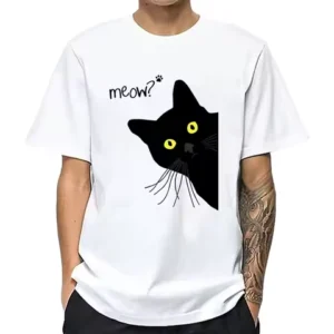 Men's T-shirt 100% Cotton Summer Meow Black Cat Print Men T Shirt Casual Loose o-neck Men Tshirt Short Sleeve t-shirt Male Tees