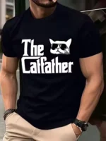 Men's Vintage The Catfather Print T-shirts Round Neck Short Sleeved Homme Camiseta Fashion Casual Cat Dad Tshirts Gifts For Male