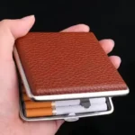Metal Cigarette Case 20pcs Leather Pattern Portable Slim Smoking Box with Elastic Clip Anti-Pressure Durable Design for Men