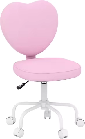 Modern Heart-Shaped Pink Office Chair, Adjustable Height with Swivel Wheels for Home Desk