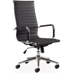 Modern High-Back Black Ribbed Leather Executive Office Chair - Ergonomic, Adjustable Height, 360Â° Swivel, Stylish , Customized