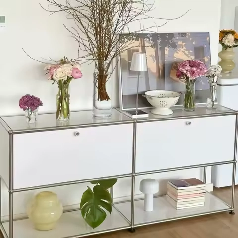 Modern Living Room Cabinet Modular Sideboard Storage Combination TV Stand for Office Coffee Table Steel Frame Wood Furniture