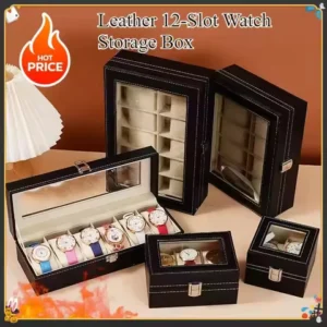 New 12-Slot Watch Organizer with Lock & Removable Pillows | Synthetic Leather Storage Case for Men Travel Best Gifts
