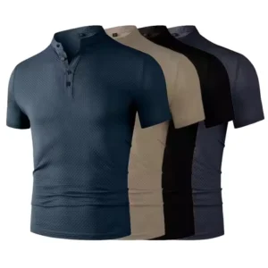 New Men's Business Casual Short Sleeved Bone Flower Solid Color POLO Shirt Fashion Breathable Comfortable Summer Versatile Top