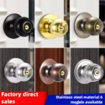 New Stainless Steel Round Ball Door Knobs Handle Passage Entrance Lock Entry for Bedrooms Living Rooms Hardware Accessories