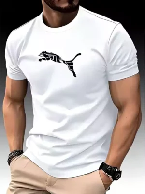New Summer Luxury Men's Fashion Fox Leopard Print T-shirt Crewneck Casual Trend Y2K High-end High Quality Fitness Sports T-shirt