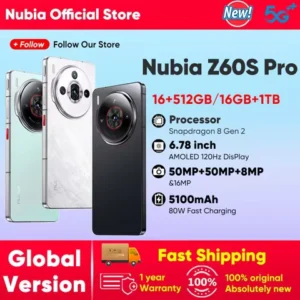 Nubia Z60S Pro Global Version 5G Android Cellphone Snapdragon 8 Gen 2 50MP Triple Camera 120Hz 6.78" AMOLED Screen NFC 5100mAh