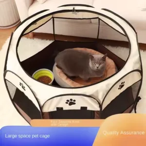 Octagonal Cat Playpen Large Foldable Pet Cage With Door Breathable Mesh Kennel For Indoor Kitten Nursery Delivery Room