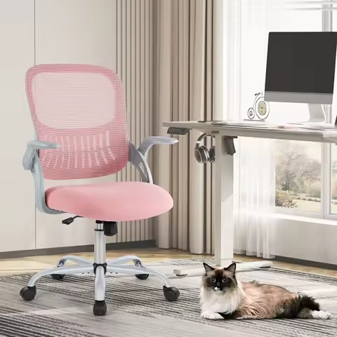 Office Chair, Computer Chair, Ergonomic Swivel Chairs with Wheels, Pink