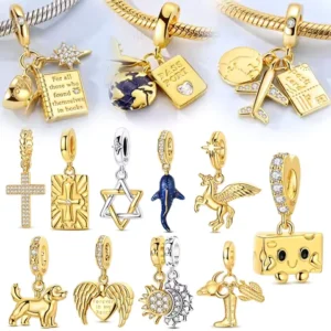 Original 925 Sterling Silver Charms Bead Pentagram Cross Whale Shark Passport Pendants Fit Women Girls Bracelet DIY Jewelry Gift