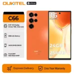 OUKITEL C66 Smartphone Android 16 Phone, 6.73â HD+ 24GB(8+16)+256GB, 5150mAh Dual 4G NFC Cellphone, 120Hz, 64MP Main Camera