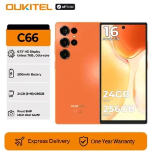 OUKITEL C66 Smartphone Android 16 Phone, 6.73â HD+ 24GB(8+16)+256GB, 5150mAh Dual 4G NFC Cellphone, 120Hz, 64MP Main Camera