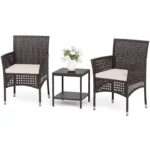 Outdoor 3 Piece Patio Furniture Set Wicker Chairs with Glass-top Coffee Table for Garden, Balcony, and Porch (Brown), Customized