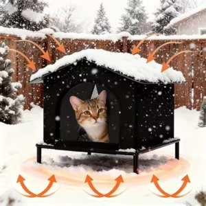 Outdoor Cat House with Shelf and Cushion Foil Insulation Throughout Stray Cat Warmer Cave Bed Cat Shelter for Kittens Winter