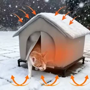 Outdoor Cat House with Stand Insulated Foam Shelter Fluffy Blankets Rainproof Winter Shelter Cave Beds for Small Dogs Kittens