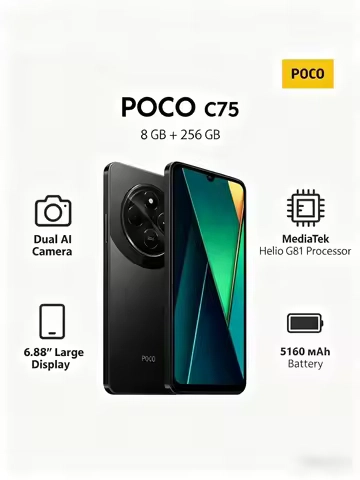 POCO C75 Smartphone 6.88 120Hz Display 50MP AI Camera 5160mAh Battery MediaTek Helio G81 Ultra Mobile Phones Smartphone