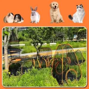 Portable Cat Tunnel Mesh Playhouse, featuring multiple cages and tunnels Includes storage bag, suitable for small animals