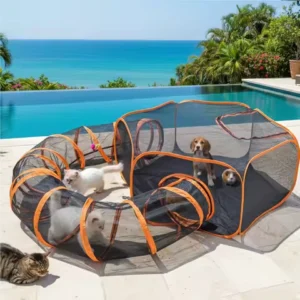 Portable Cat Tunnel Playhouse with Multiple Cages And Tunnels Mesh Construction Storage Bag for Small Animals