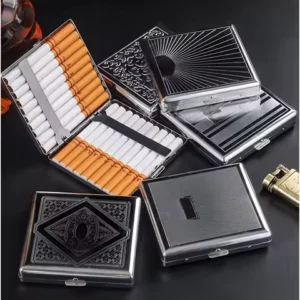 Portable Stainless Steel Metal Cigarette Case Patterned Decorative Cigarette Case Stylish Cigarette Storage Box 20 Cigarettes