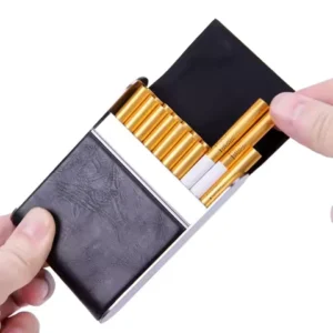 Premium PU Leather Cigarette Case - Metal Edged Hardshell Cigarette Box, Anti-Crush Portable Cigarette Holder for Men