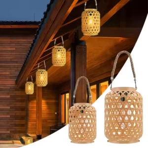 Rattan Solar Lanterns Outdoor Hanging Solar Bulb Lights Waterproof Country Decor Solar Table Light Decoration for Garden Yard