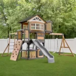 Rosewood Falls Cedar Wood Swing Set with Monkey Bars, Clubhouse, Crow's Nest, Play Kitchen, Wave Slide, Rock Wall, Belt Swings,
