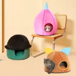 Round Cat House Double Holes Soft Pet Cat Nest Winter Warm Small Cat Bed Basket Comfortable Windproof Small Dog Tent Accessories