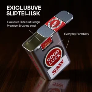 SAW Good Luck Exclusive Push-Slide Tinplate Cigarette Case | Portable Durable Tin Storage Box with Good Luck Retro Design