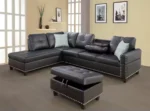 Sectional Sofa Couch, Modern 4-Seaters Living Room Furniture Sets with Chaise Lounge, Ottoman & 2 Pillows, Black