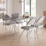 Set of 4 Folding Conference Chairs Metal Frame PU Leather Cushion&Backrest Stackable Seats for Indoor Outdoor Office Wedding