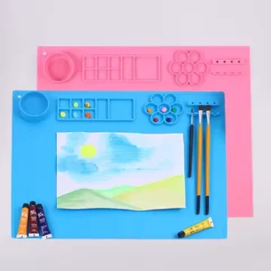 Silicone Painting Mat Kids Art Crafts Pads with Cup and Paint Brush Holder Palette DIY Handmade Mat