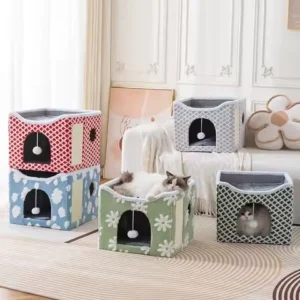 Soft and Comfortable Printed Pet Nest All-season Universal Winter Warmth Folding Removable and Washable Green Cat Nest