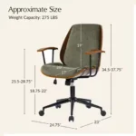 Solid Wood Office Chair with Rocking Function, Comfy Fabric Desk Chair with Bent Wood and Metal Base, Height Adjustable Swivel