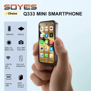 SOYES Q333 Mini Smartphone 4GB RAM 64GB ROM Android 12.0 Face Unlock 2000mAh 4G LTE Type-C OTG 3.58ââ Screen Small Phone