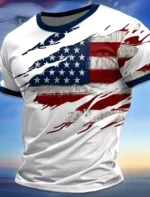 Summer Men's Short Holiday T-shirt Trendy Breathable Top Outdoor Patriotic Soft Round Neck Polyester Top
