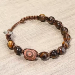 Tibetan Buddhism Natural Tiger Eye Stone Beads Dzi Prayer Beads Healing Meditation Lucky Prayer Woven Bracelets Jewelry